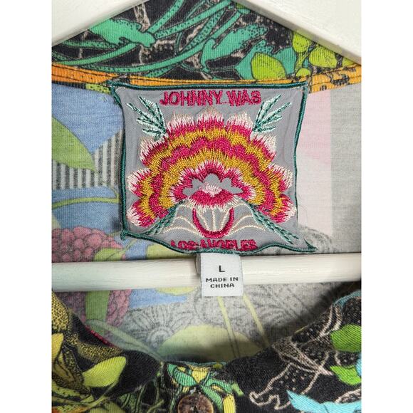 Johnny Was Nero Sequence Floral Short Sleeve Polo Shirt Black Multi Women's L - Picture 8 of 10